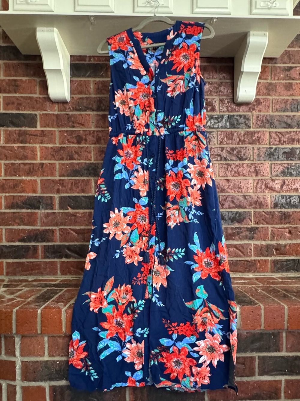 Talbots Navy Floral Sleeveless Dress Sz 8